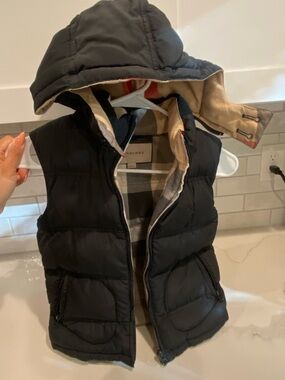 Burberry Quilted Check Lined Hooded Vest in Black Boys 6Y